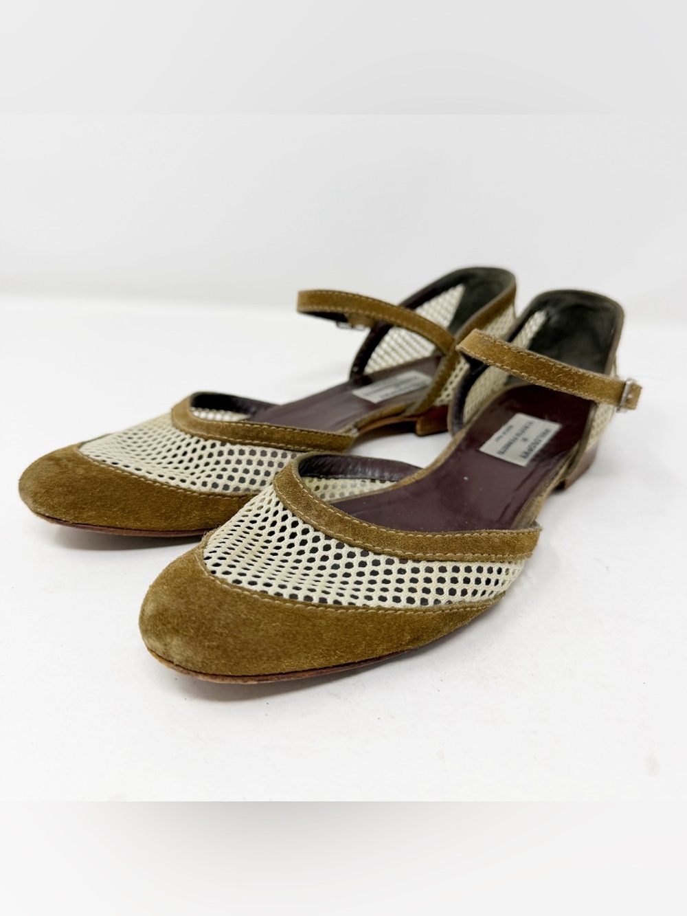 Philosophy Alberta Ferretti Mesh Mary Jane Flats Suede Olive Brown EU 36 US 6